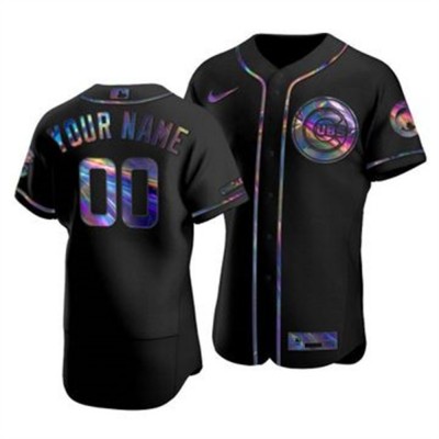 Chicago Cubs Custom Men's Nike Iridescent Holographic Collection MLB Jersey Black